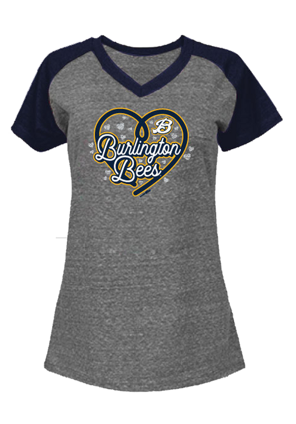 Girls V-Neck Raglan Gray/Navy T-shirt